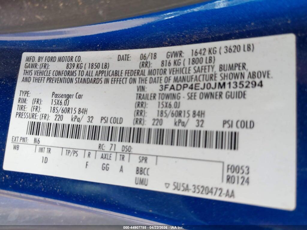 3FADP4EJ0JM135294 2018 FORD FIESTA photo no. 9