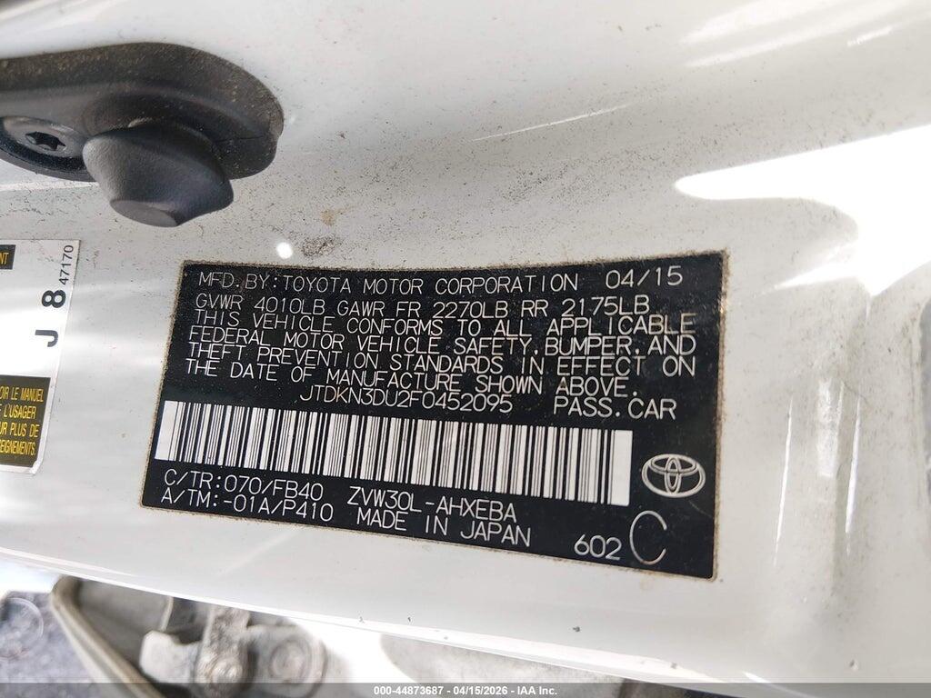 JTDKN3DU2F0452095 2015 TOYOTA PRIUS photo no. 9