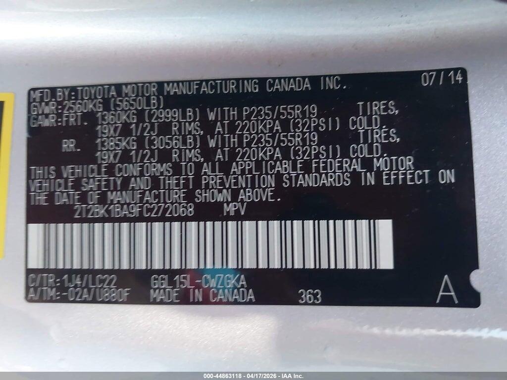 2T2BK1BA9FC272068 2015 LEXUS RX 350 photo no. 9