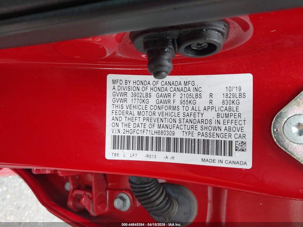 2HGFC1F71LH680309 2020 HONDA CIVIC photo no. 9