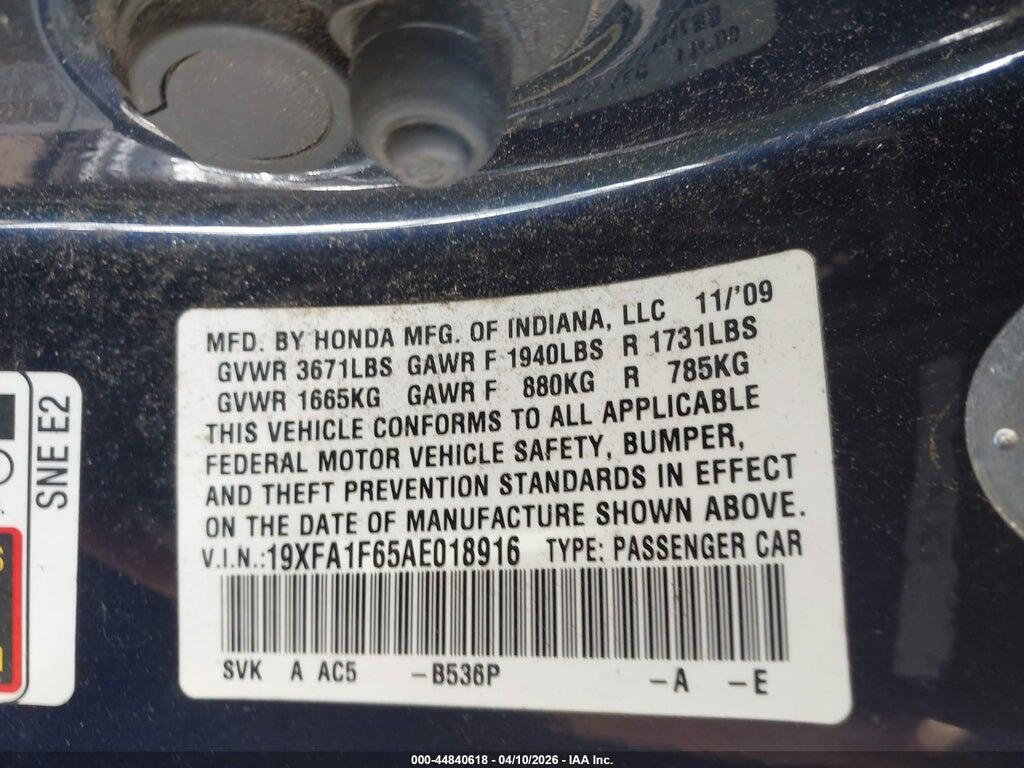 19XFA1F65AE018916 2010 HONDA CIVIC photo no. 9