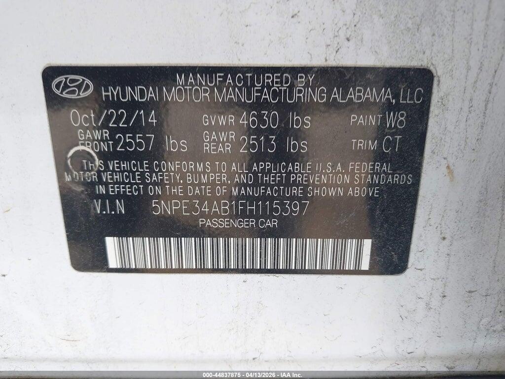 5NPE34AB1FH115397 2015 HYUNDAI SONATA photo no. 9