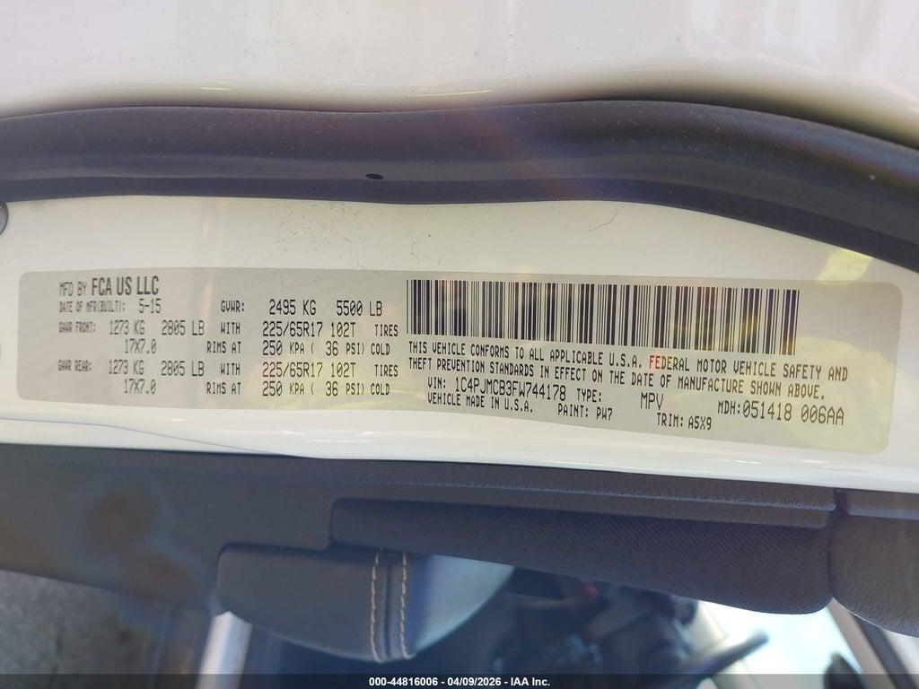 1C4PJMCB3FW744178 2015 JEEP CHEROKEE photo no. 9