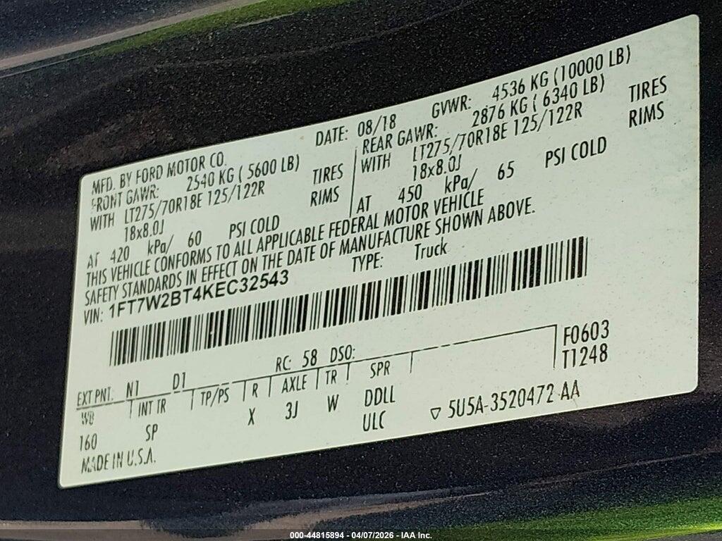 1FT7W2BT4KEC32543 2019 FORD F-250 photo no. 9