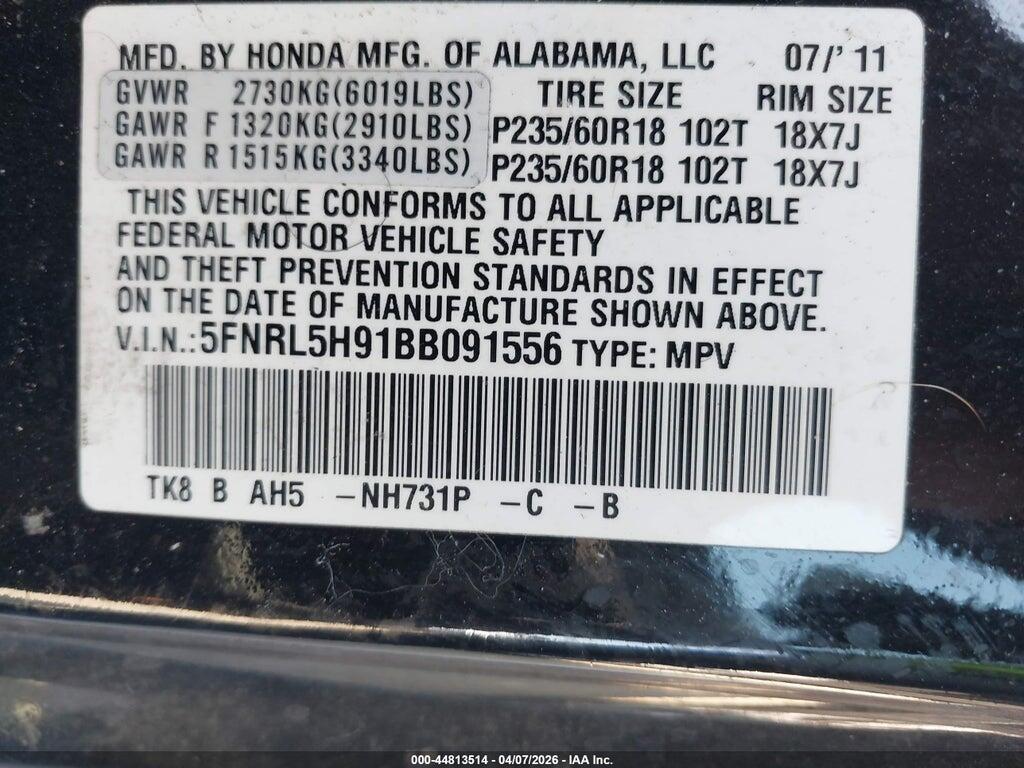 5FNRL5H91BB091556 2011 HONDA ODYSSEY photo no. 9