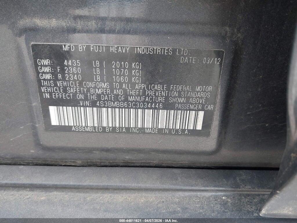4S3BMBB63C3034446 2012 SUBARU LEGACY photo no. 9
