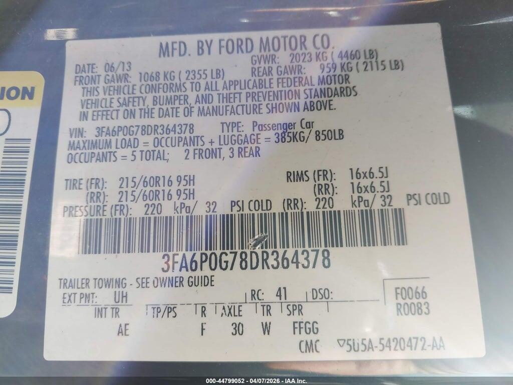3FA6P0G78DR364378 2013 FORD FUSION photo no. 9
