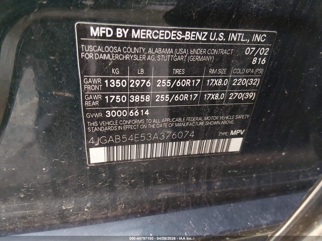 4JGAB54E53A376074 2003 MERCEDES-BENZ ML 320 photo no. 9