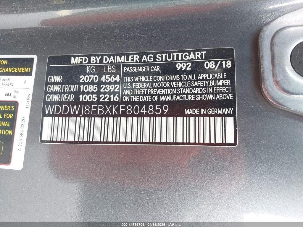 WDDWJ8EBXKF804859 2019 MERCEDES-BENZ C 300 photo no. 9