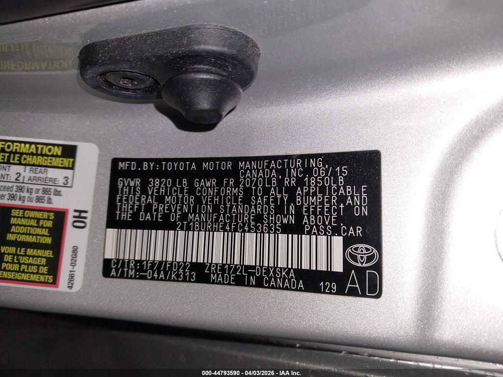2T1BURHE4FC453635 2015 TOYOTA COROLLA photo no. 9