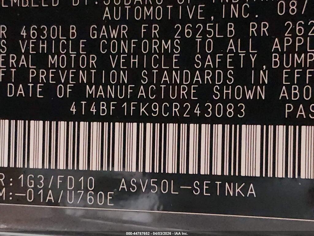 4T4BF1FK9CR243083 2012 TOYOTA CAMRY photo no. 9