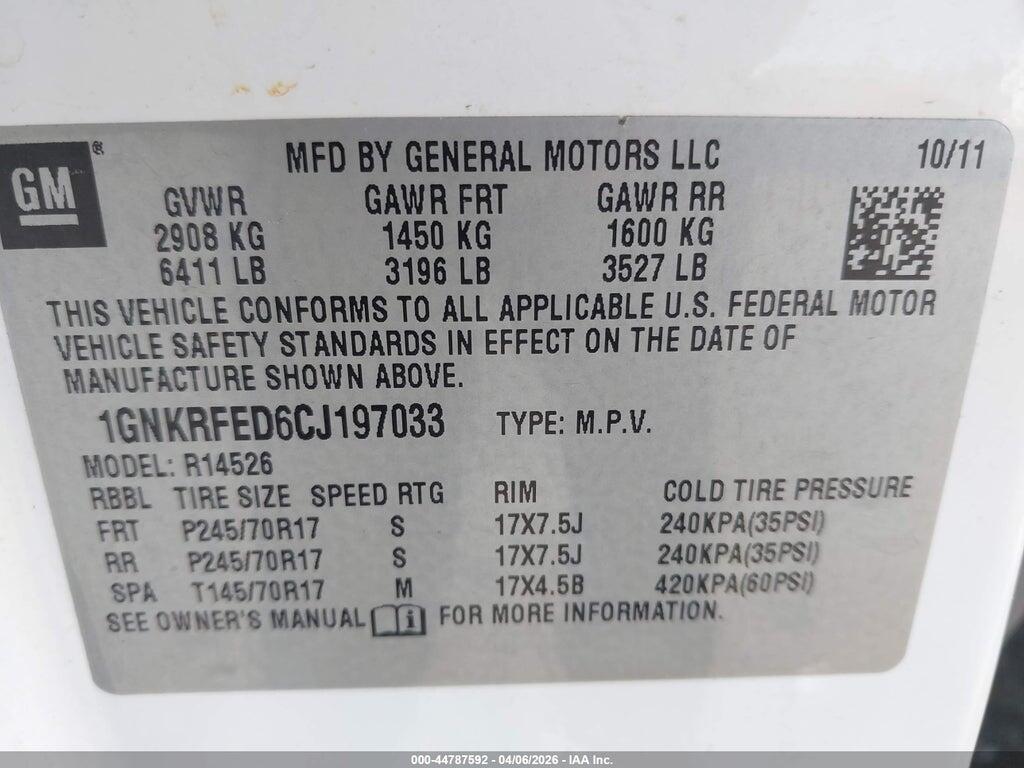 1GNKRFED6CJ197033 2012 CHEVROLET TRAVERSE photo no. 9