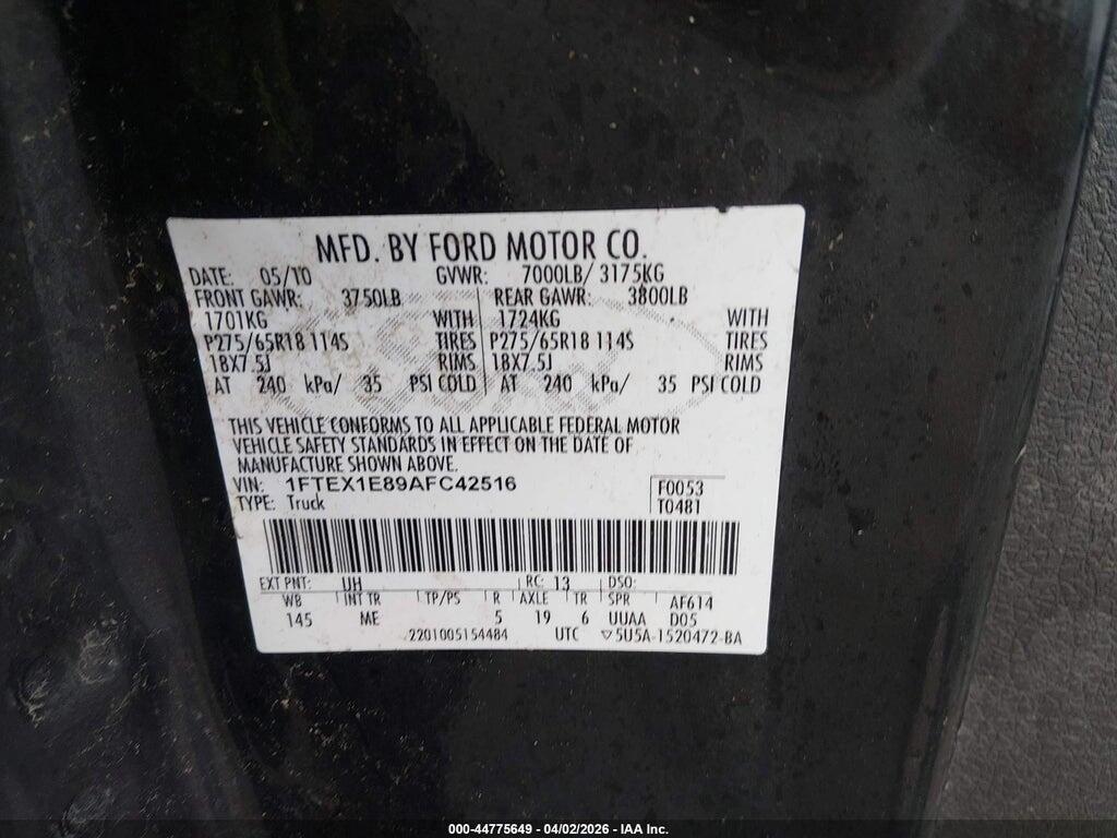 1FTEX1E89AFC42516 2010 FORD F-150 photo no. 9