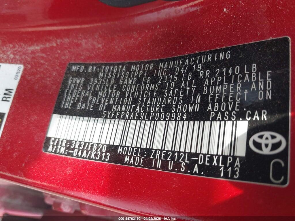 5YFEPRAE9LP009984 2020 TOYOTA COROLLA photo no. 9