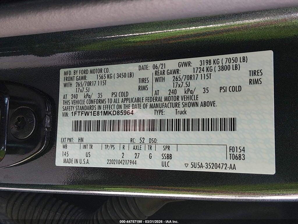 1FTFW1E81MKD85964 2021 FORD F-150 photo no. 9