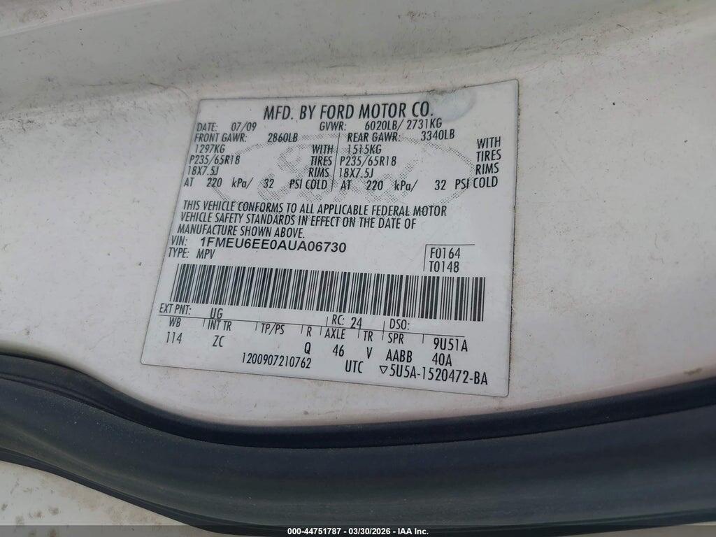 1FMEU6EE0AUA06730 2010 FORD EXPLORER photo no. 9