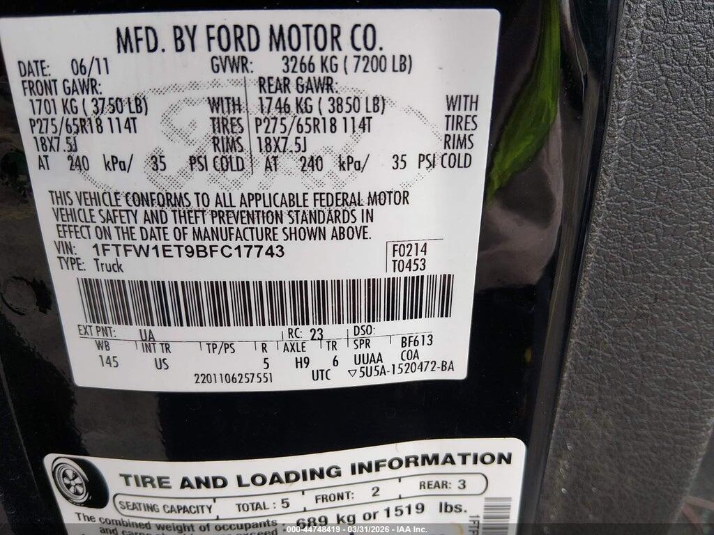 1FTFW1ET9BFC17743 2011 FORD F-150 photo no. 9