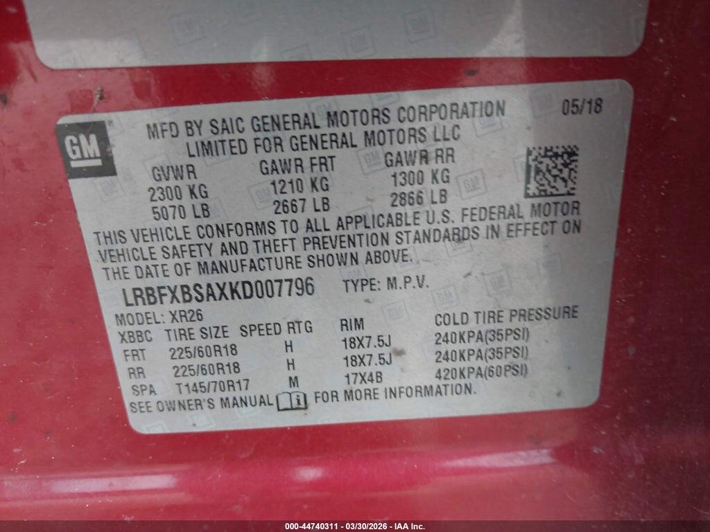 LRBFXBSAXKD007796 2019 BUICK ENVISION photo no. 9