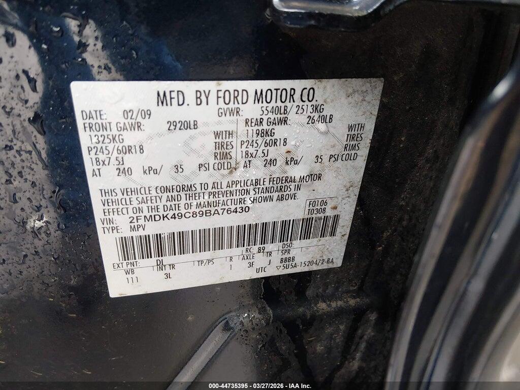 2FMDK49C89BA76430 2009 FORD EDGE photo no. 9