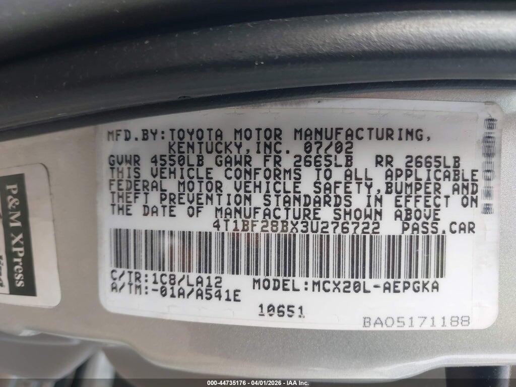 4T1BF28BX3U276722 2003 TOYOTA AVALON photo no. 9