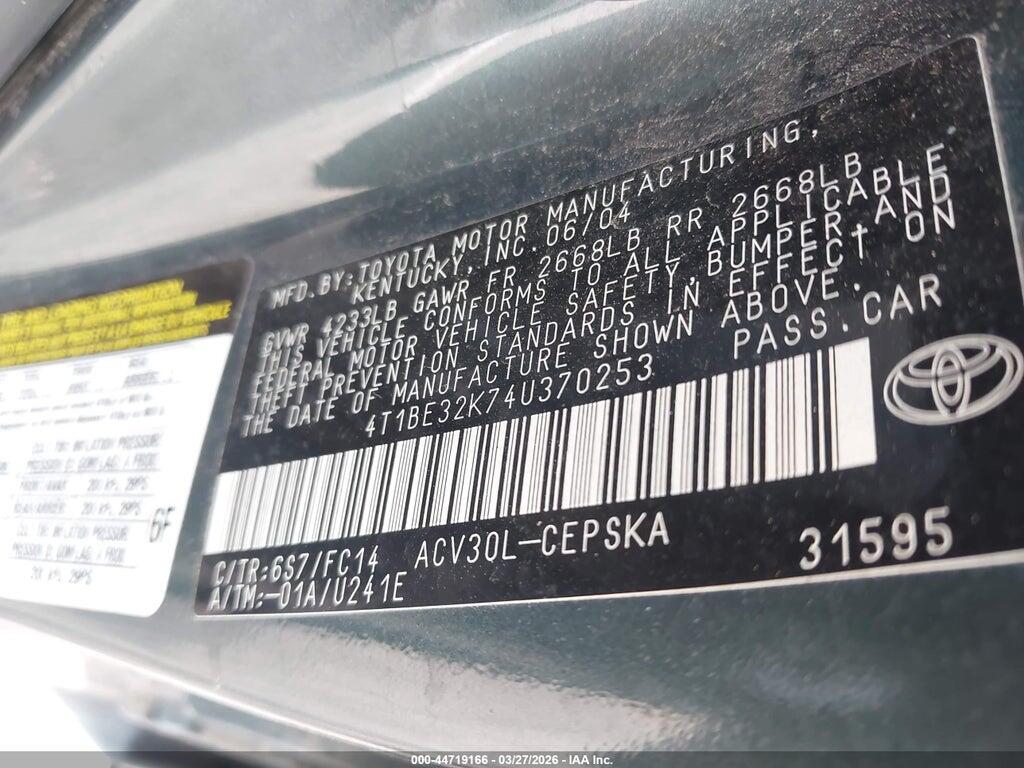 4T1BE32K74U370253 2004 TOYOTA CAMRY photo no. 9