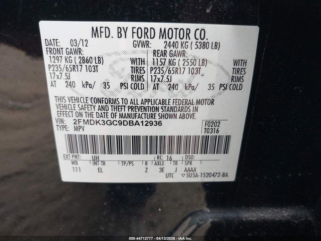 2FMDK3GC9DBA12936 2013 FORD EDGE photo no. 9