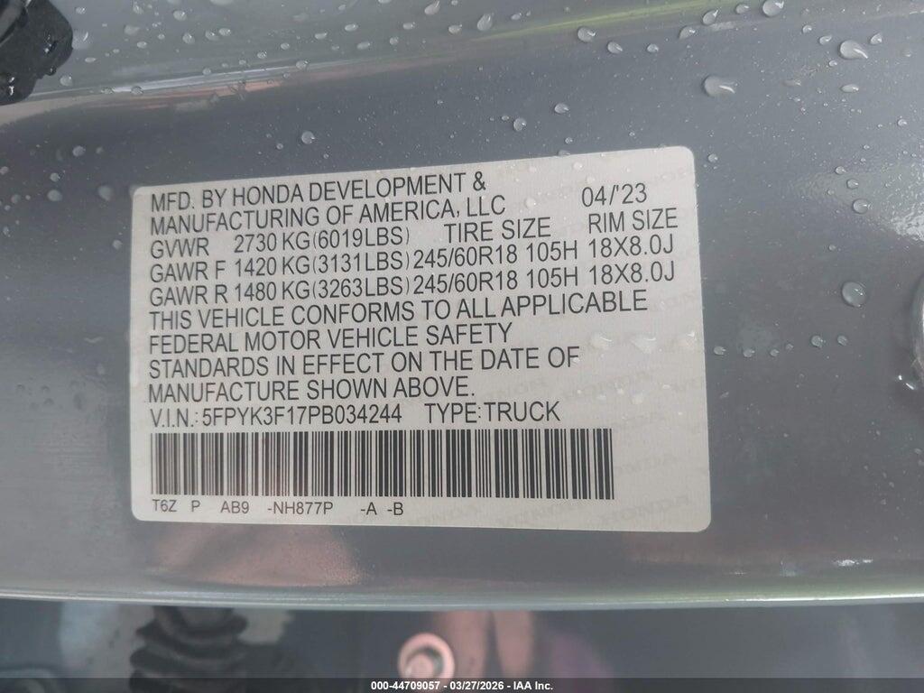 5FPYK3F17PB034244 2023 HONDA RIDGELINE photo no. 9
