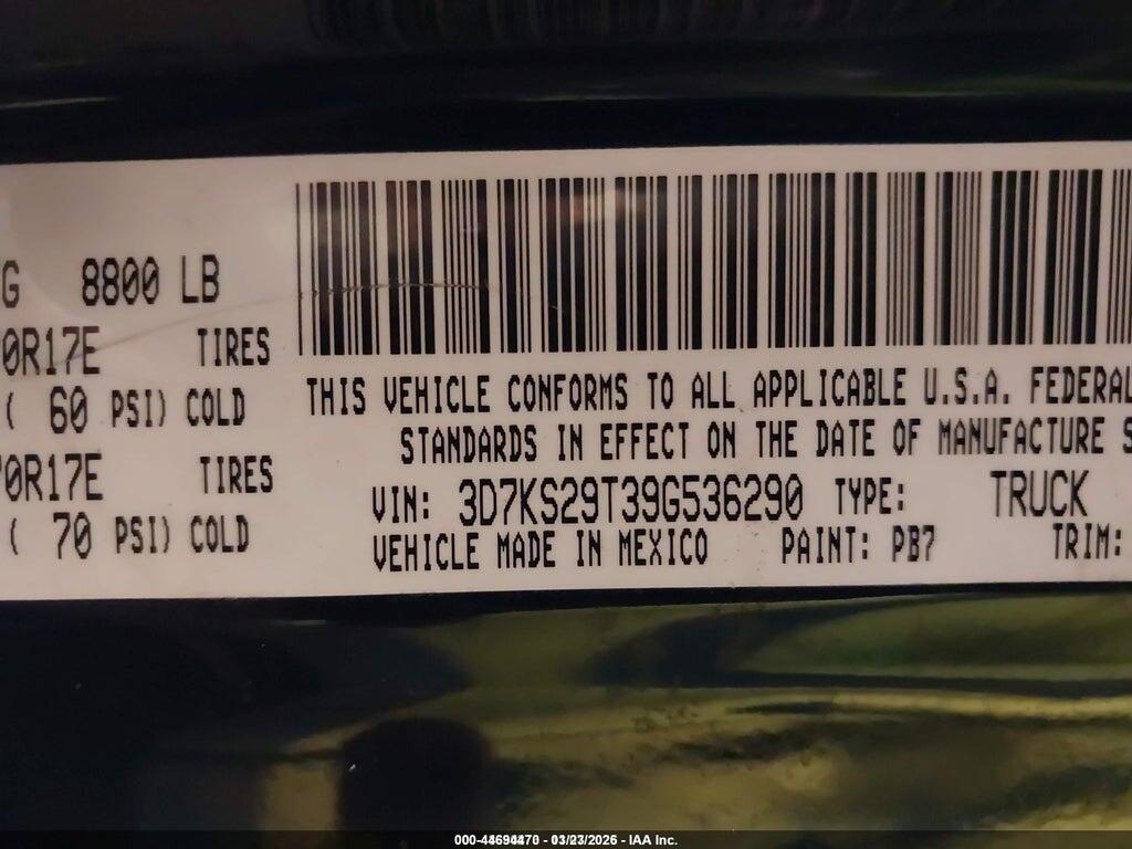 3D7KS29T39G536290 2009 DODGE RAM 2500 photo no. 9