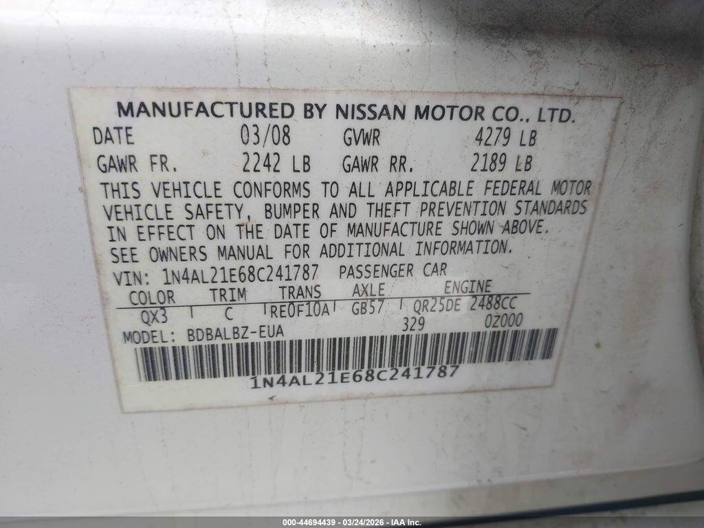 1N4AL21E68C241787 2008 NISSAN ALTIMA photo no. 9