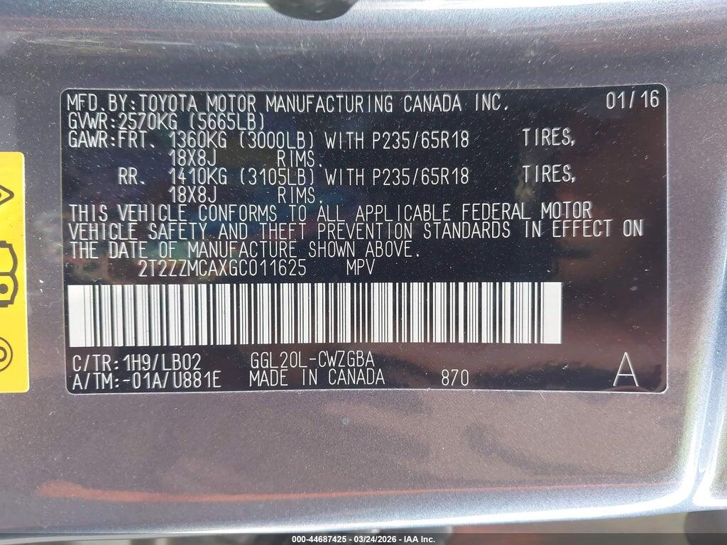 2T2ZZMCAXGC011625 2016 LEXUS RX 350 photo no. 9