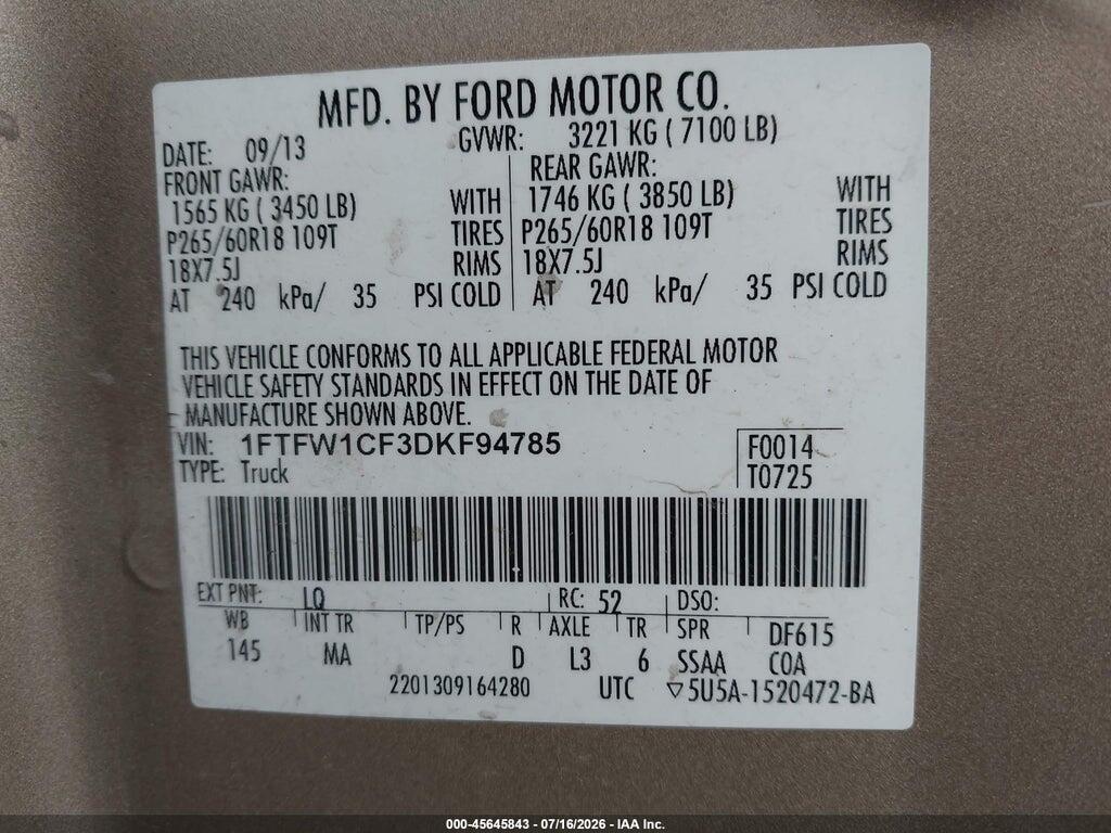 1FTFW1CF3DKF94785 2013 FORD F-150 photo no. 9
