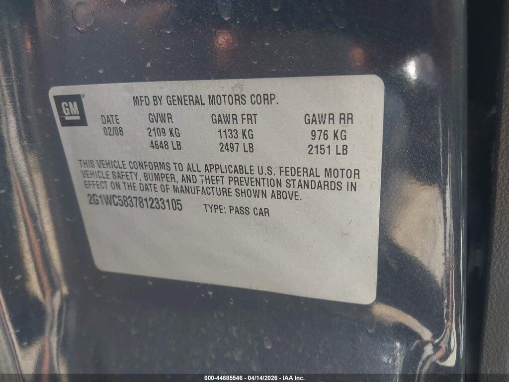 2G1WC583781233105 2008 CHEVROLET IMPALA photo no. 9