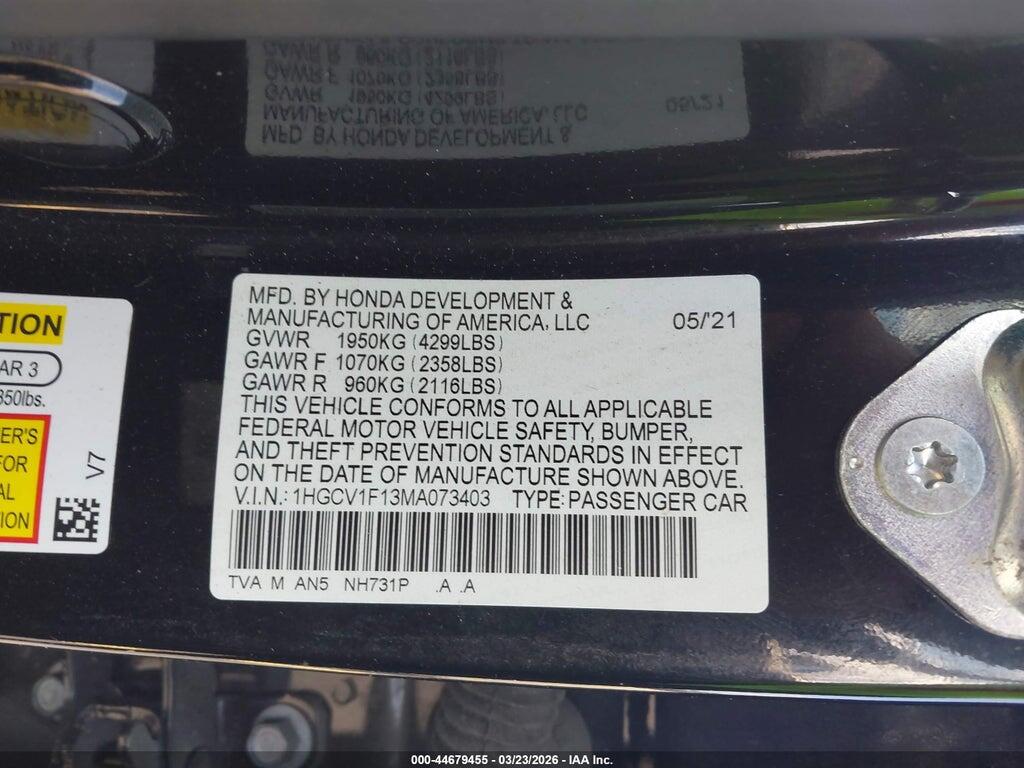 1HGCV1F13MA073403 2021 HONDA ACCORD photo no. 9