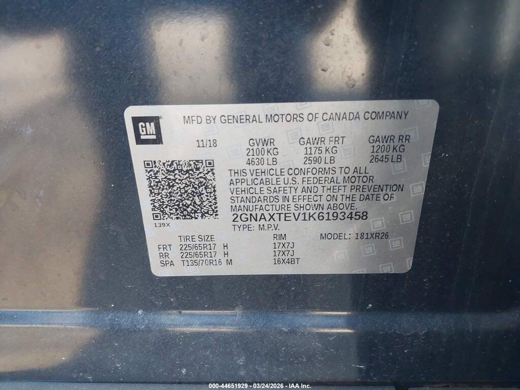 2GNAXTEV1K6193458 2019 CHEVROLET EQUINOX photo no. 9