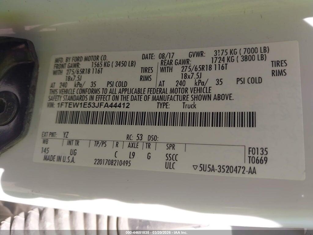 1FTEW1E53JFA44412 2018 FORD F-150 photo no. 9