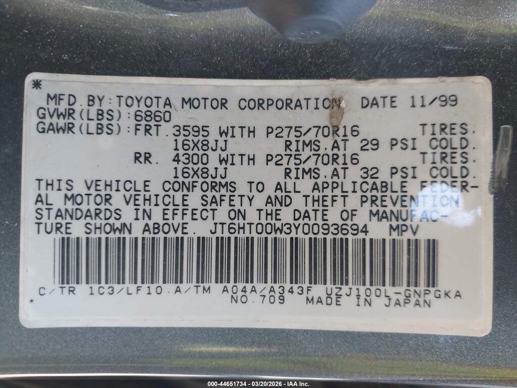 JT6HT00W3Y0093694 2000 LEXUS LX 470 photo no. 9