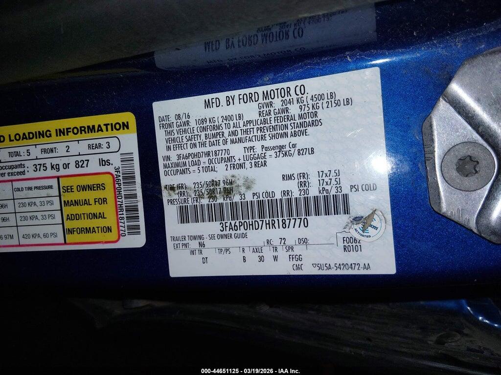3FA6P0HD7HR187770 2017 FORD FUSION photo no. 9