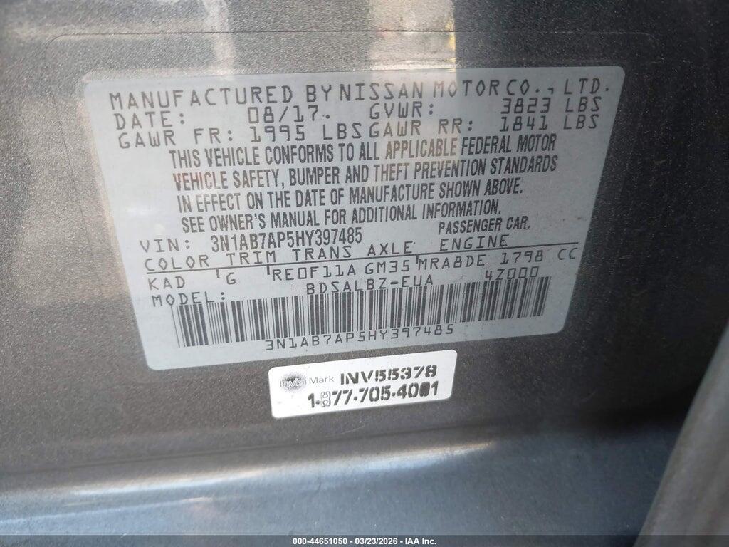 3N1AB7AP5HY397485 2017 NISSAN SENTRA photo no. 9
