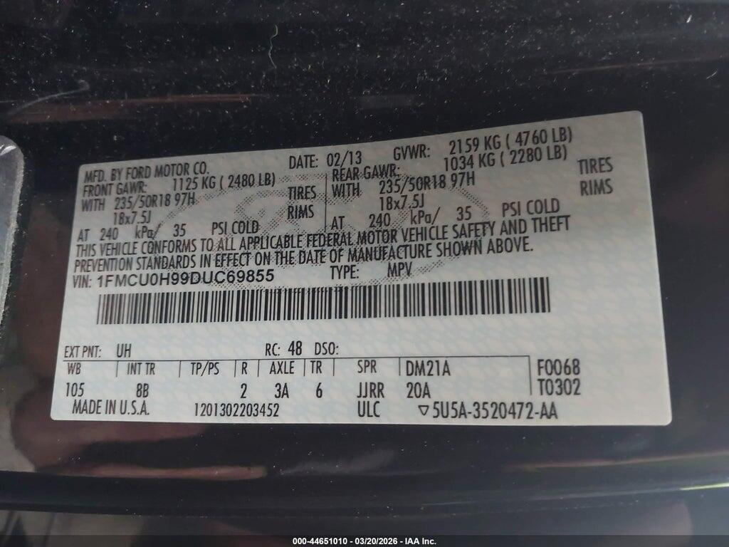 1FMCU0H99DUC69855 2013 FORD ESCAPE photo no. 9