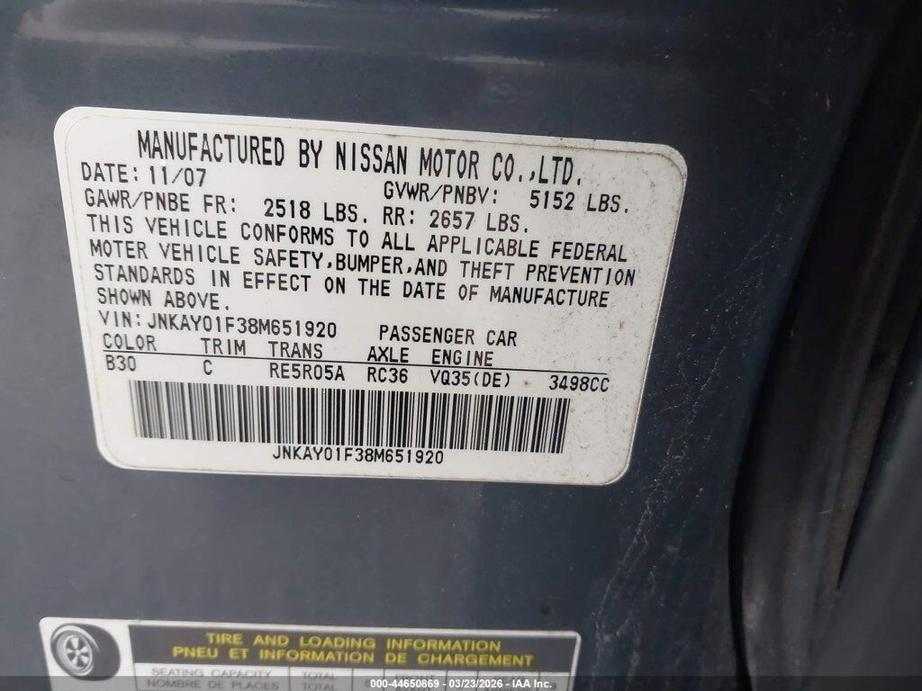 JNKAY01F38M651920 2008 INFINITI M35X photo no. 9