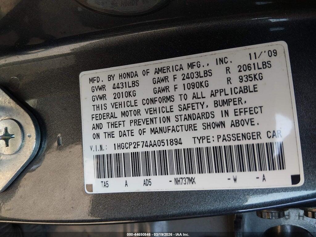 1HGCP2F74AA051894 2010 HONDA ACCORD photo no. 9