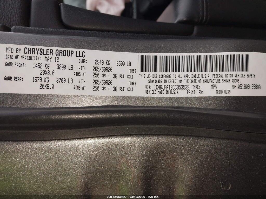 1C4RJFAT8CC353539 2012 JEEP GRAND CHEROKEE photo no. 9
