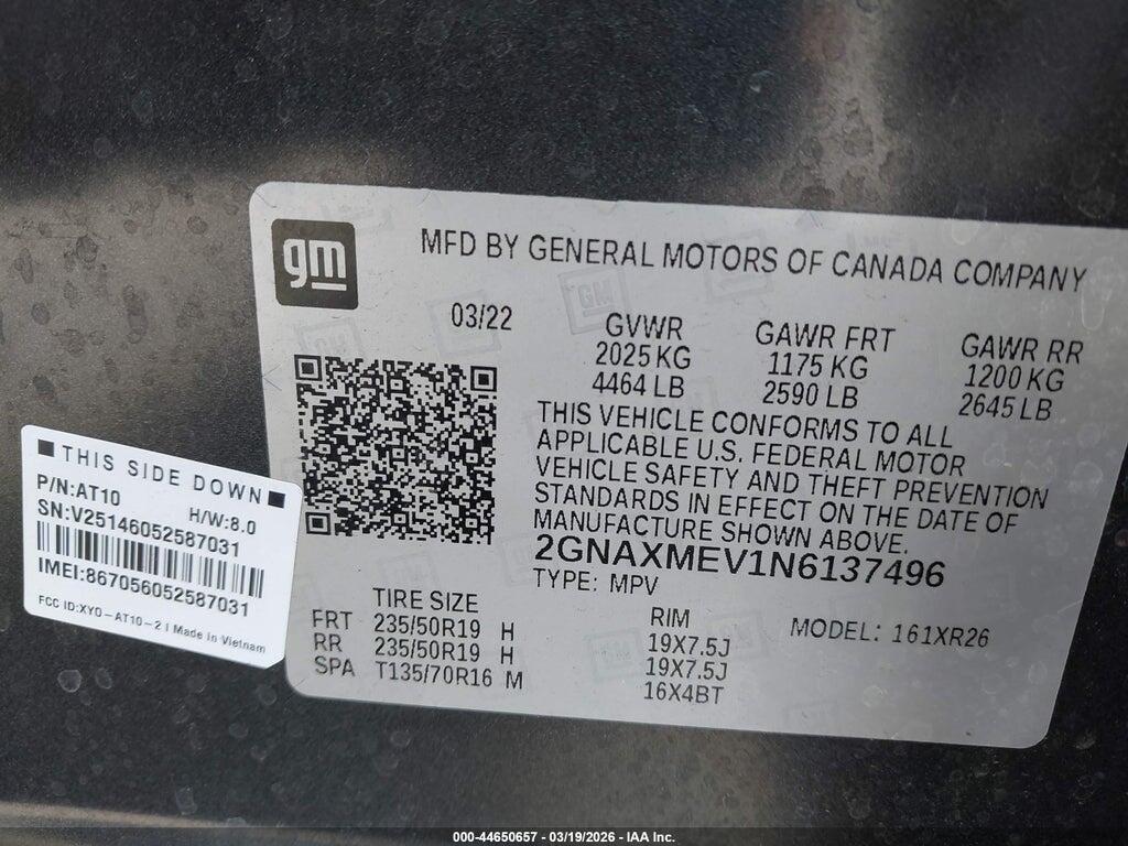 2GNAXMEV1N6137496 2022 CHEVROLET EQUINOX photo no. 9