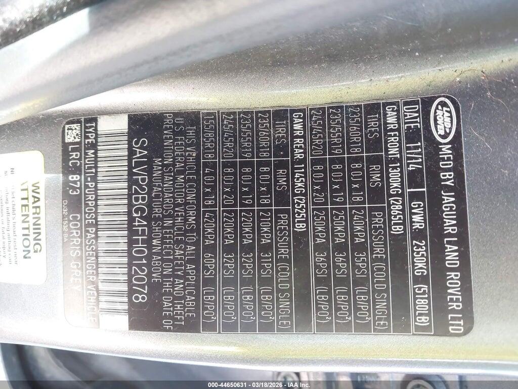 SALVP2BG4FH012078 2015 LAND ROVER RANGE ROVER EVOQUE photo no. 9