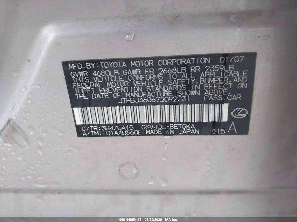 JTHBJ46G672092231 2007 LEXUS ES 350 photo no. 9