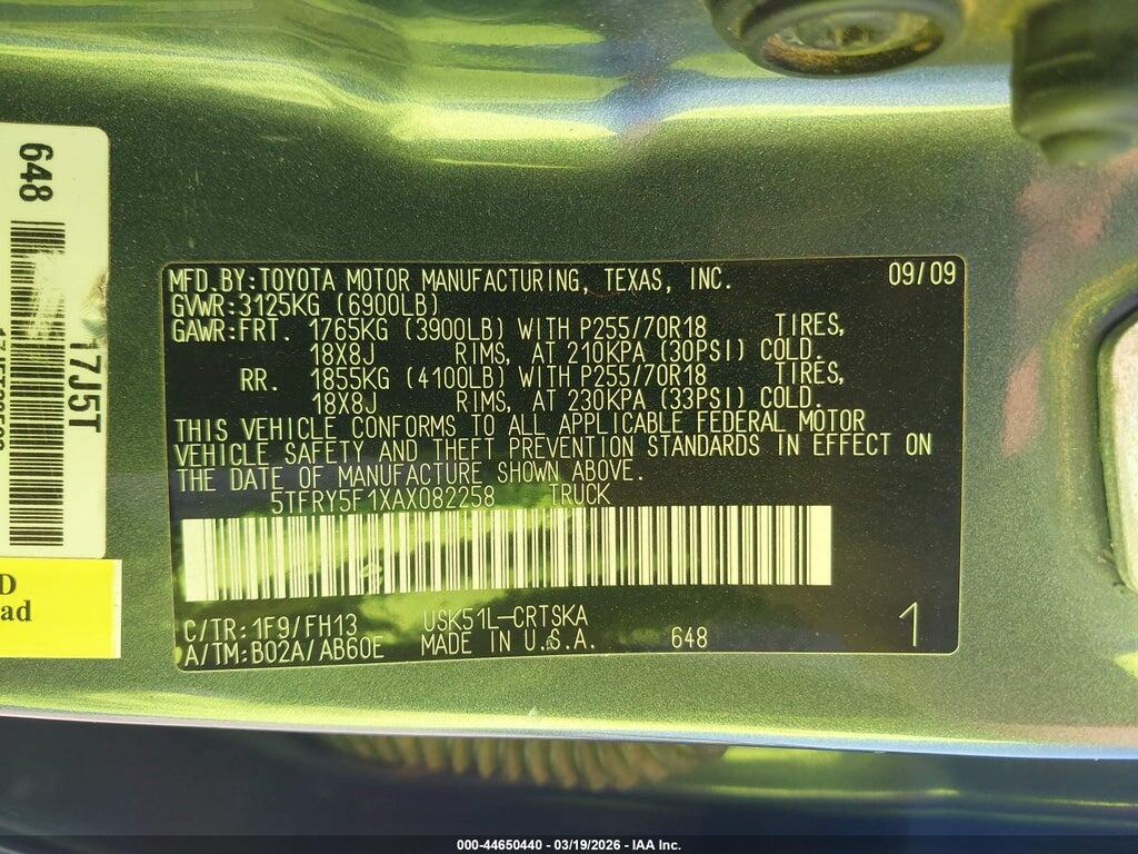 5TFRY5F1XAX082258 2010 TOYOTA TUNDRA photo no. 9
