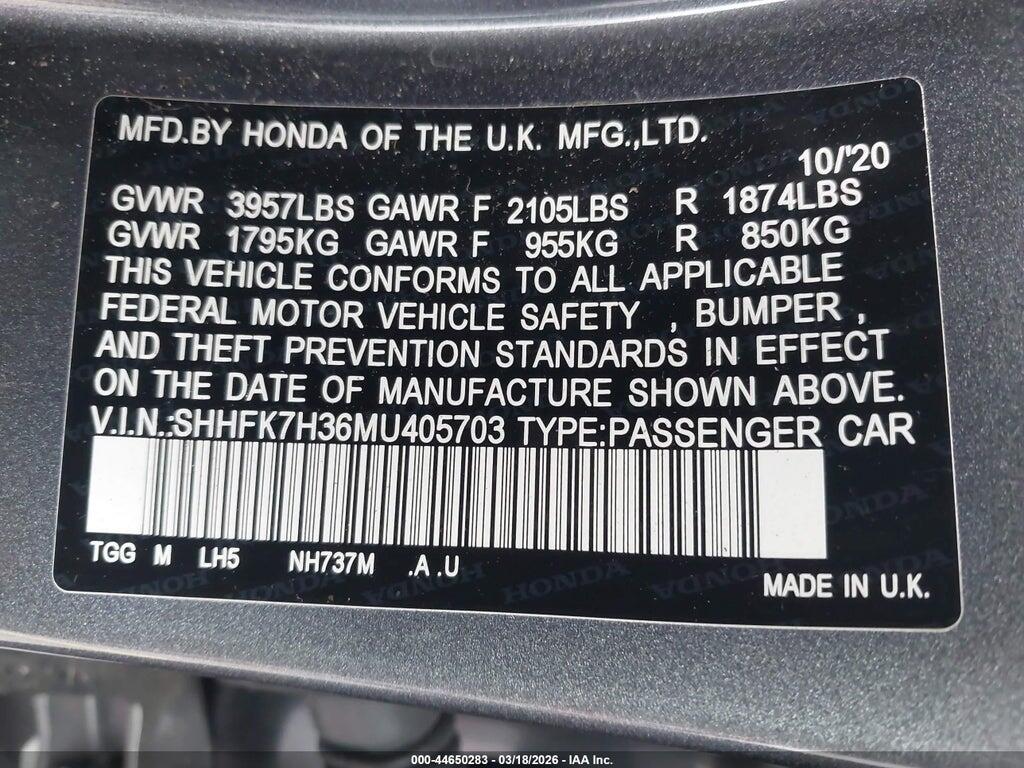 SHHFK7H36MU405703 2021 HONDA CIVIC photo no. 9