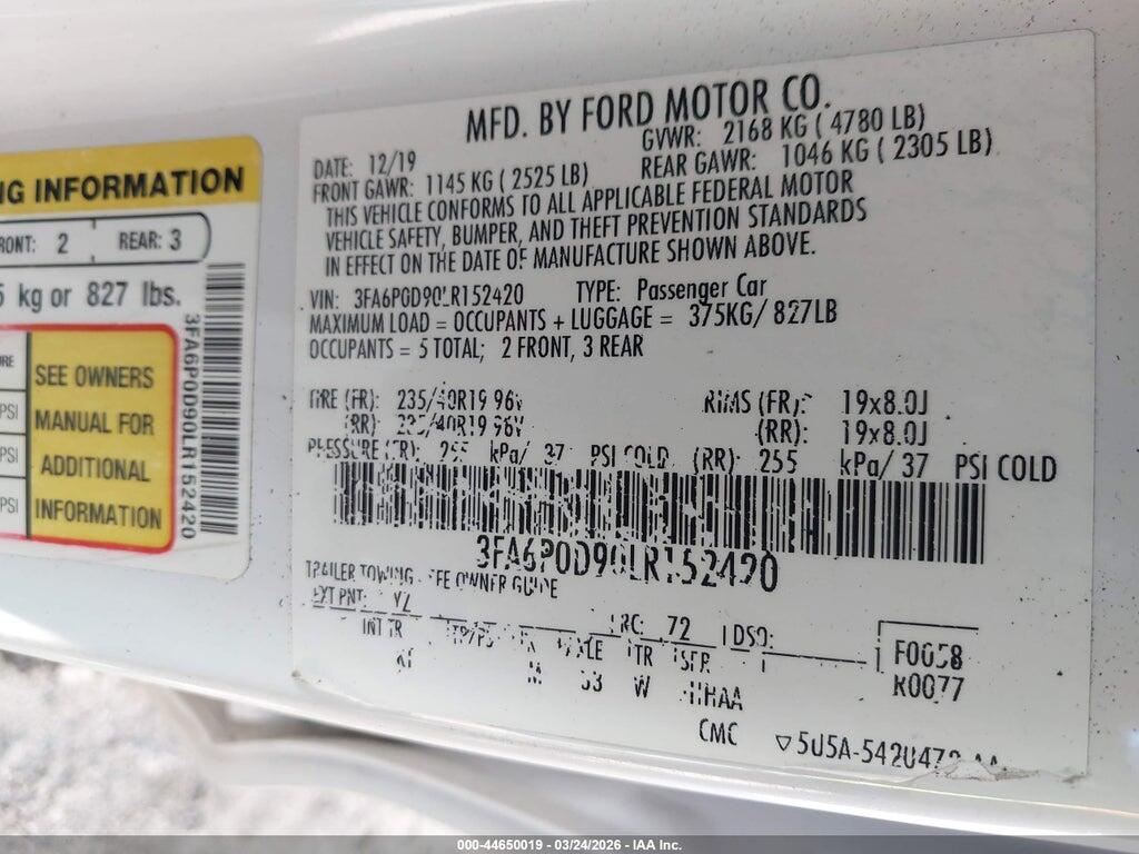3FA6P0D90LR152420 2020 FORD FUSION photo no. 9