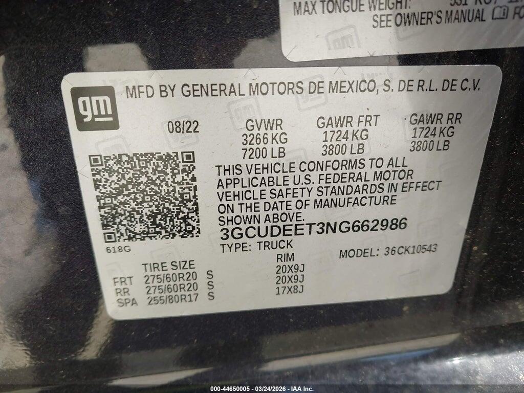 3GCUDEET3NG662986 2022 CHEVROLET SILVERADO 1500 photo no. 9