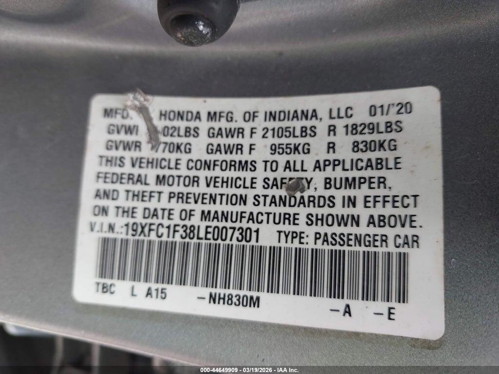 19XFC1F38LE007301 2020 HONDA CIVIC photo no. 9